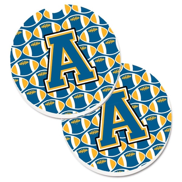 Carolines Treasures Letter A Football Blue and Gold Set of 2 Cup Holder Car Coaster CJ1077-ACARC - main